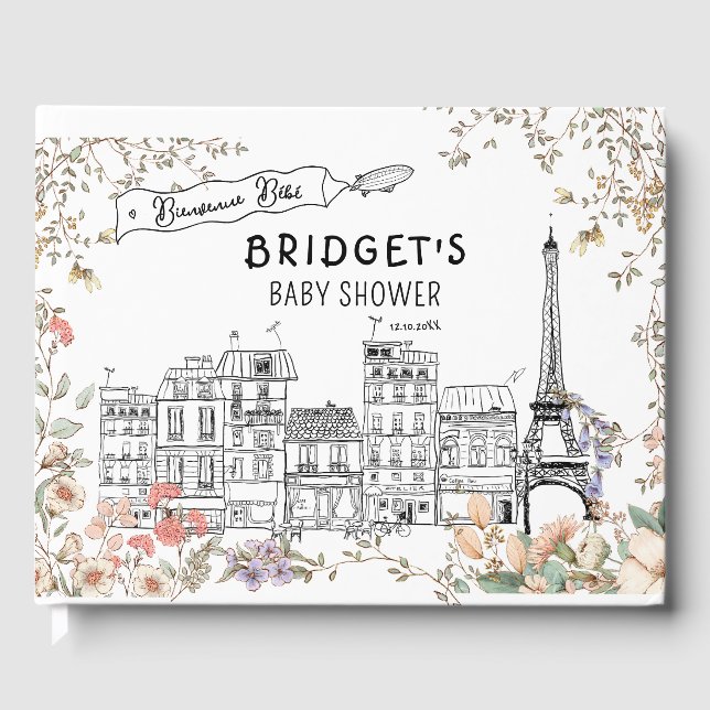 Libro De Visitas Bonjour Bebe Francés Género Neutral Baby Shower (Anverso)