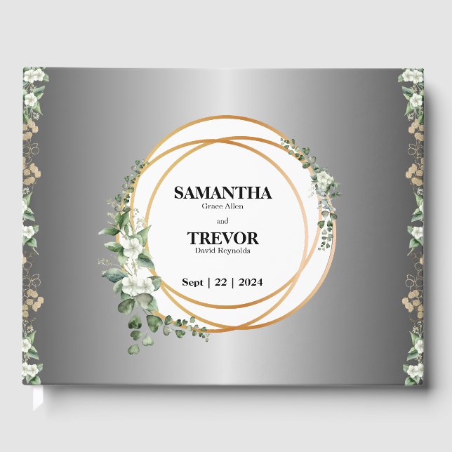 Libro De Visitas Boo de invitados Botánico dorado y follaje (Anverso)