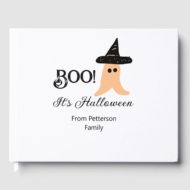 Libro De Visitas Boo, es Halloween de naranja de apellido fantasma (Anverso)