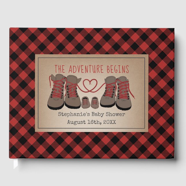 Libro De Visitas Boots de excursión Buffalo Plaid Adventure Baby Sh (Anverso)