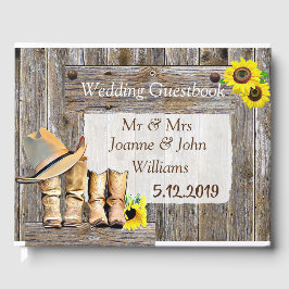 Libro De Visitas Boots rústicos de vaqueros y Boda de girasoles