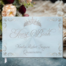 Libro De Visitas Borde de Plata Vintage y Tiara - Azul Pastel