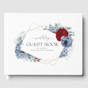 Libro De Visitas Borgoña Boda floral rojo y azul turbio