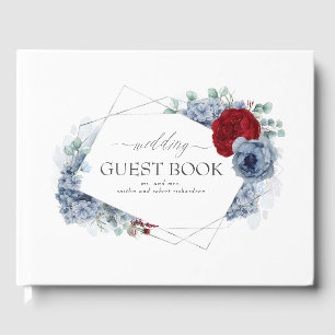 Libro De Visitas Borgoña Boda floral rojo y azul turbio