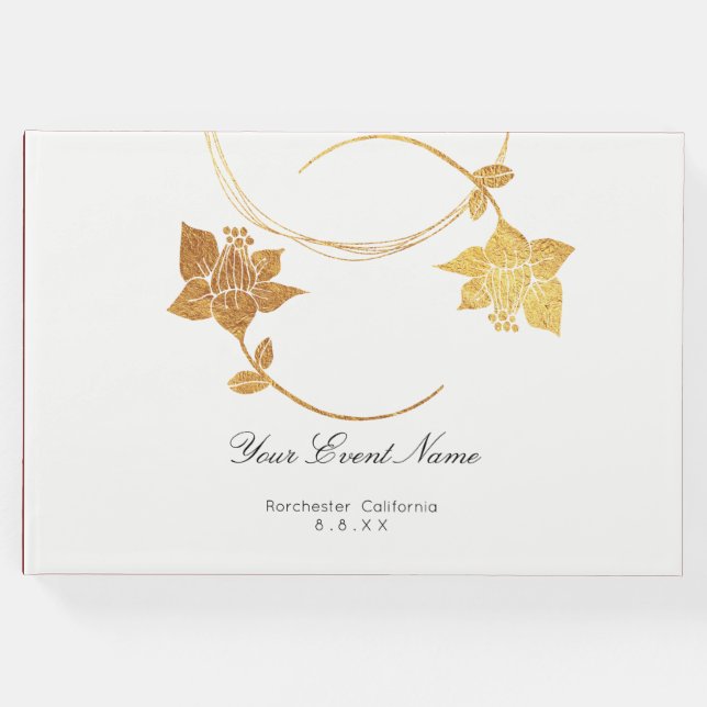 Libro De Visitas Borgoña marrón dorado Boda floral blanco (Anverso)