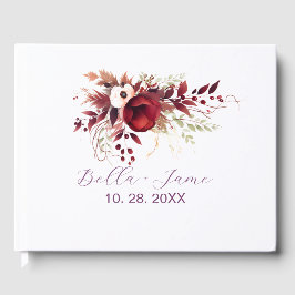 Libro De Visitas Borgoña Red Floral Boda invitado