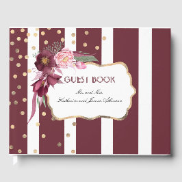 Libro De Visitas Borgoña y Gold Floral Elegante Boda