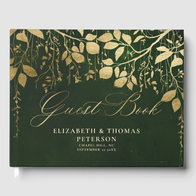 Libro De Visitas Bosque Encantado Oro Caza Verde Boda (Anverso)