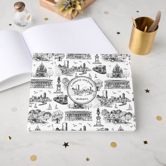 Libro De Visitas Boston Toile (Ed. Aniversario) Negro/Blanco (Anverso Abierto)