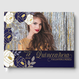 Libro De Visitas Botánica floral azul de la Marina Quinceanera