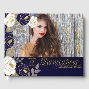 Libro De Visitas Botánica floral azul de la Marina Quinceanera
