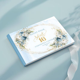 Libro De Visitas Botanical Dusty Blue Greenery Sweet 16 Guest Book