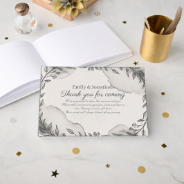 Libro De Visitas Botánico de boda moderno en blanco y negro patrimo