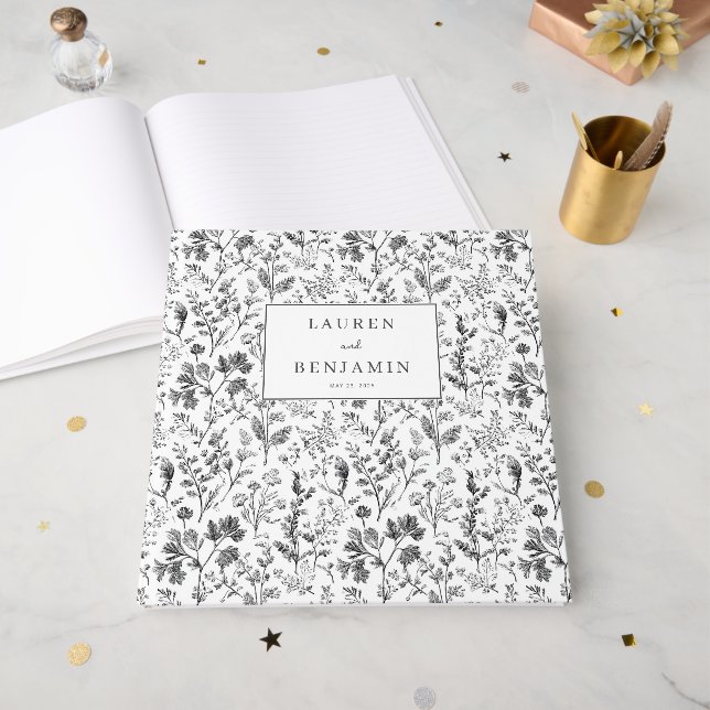Libro De Visitas Botánico Negro Elegante (Anverso Abierto)