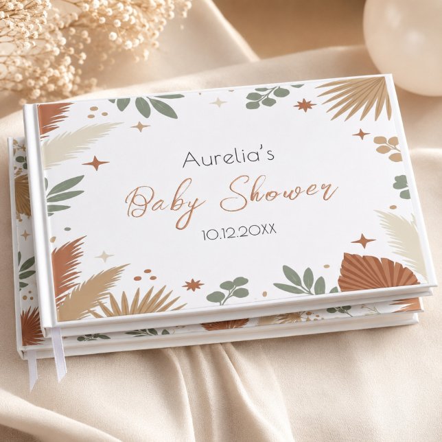 Libro De Visitas Botánico Terroso Boho Hoja Real (Boho Earthy Botanical Real Foil Guest Book)