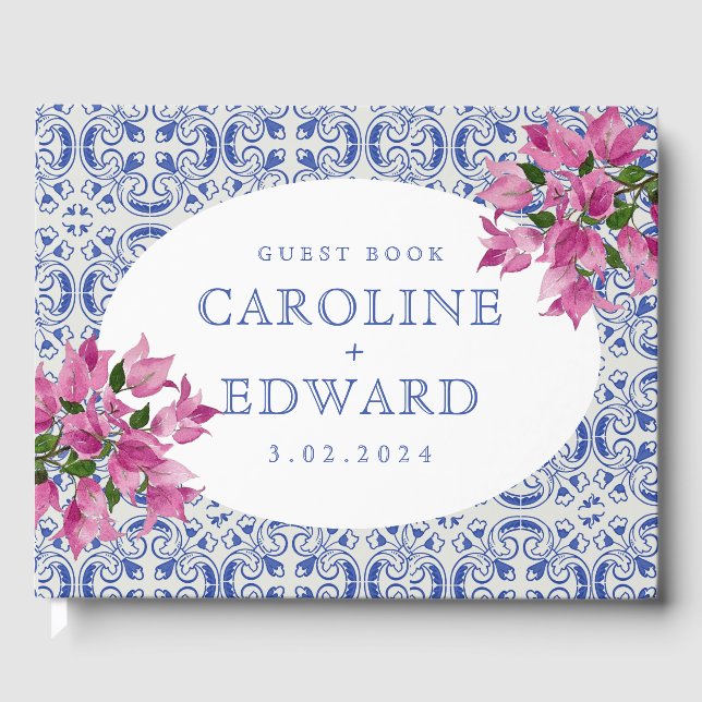 Libro De Visitas Bougainvillea Bluetile Boda Mediterráneo (Anverso)