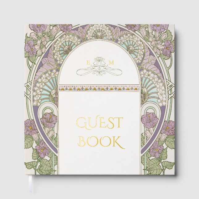 Libro De Visitas Bougainvillea Gold Wedding Art Nouveau (Anverso)
