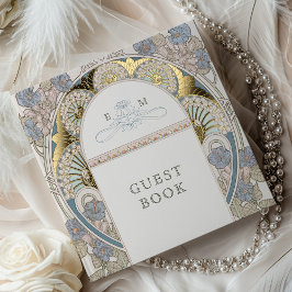 Libro De Visitas Bougainvillea Oro Azul Boda Art Nouveau