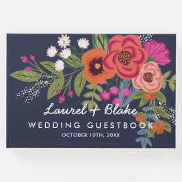 Libro De Visitas Bouquet bohemio - Azul marino - Boda