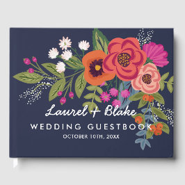 Libro De Visitas Bouquet bohemio - Azul marino - Boda