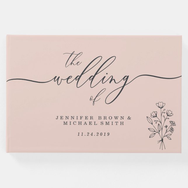 Libro De Visitas Bouquet de flores botánicas rosadas (Anverso)