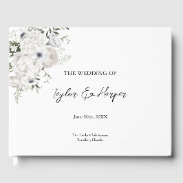 Libro De Visitas Bouquet floral elegante blanco y negro moderno