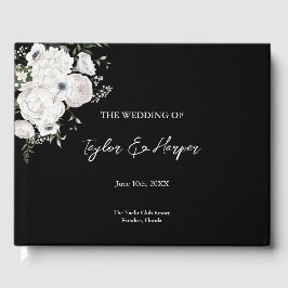 Libro De Visitas Bouquet floral elegante blanco y negro moderno