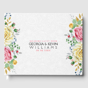 Libro De Visitas Bouquet rosa rosa y amarillo con flores