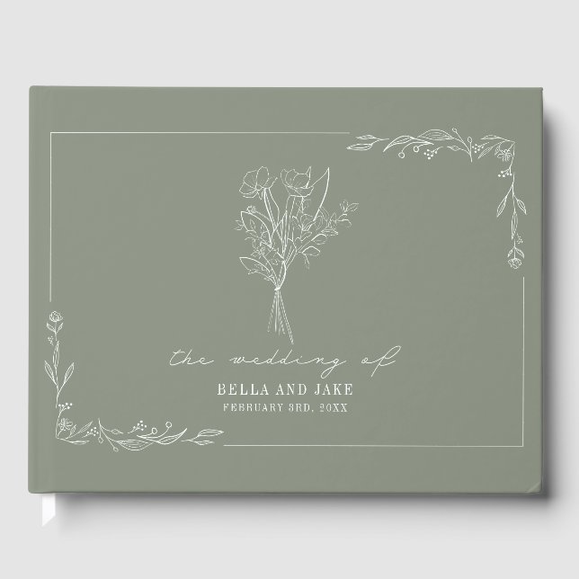 Libro De Visitas Bouquet Sage Green Boda Floral Guest Book (Anverso)