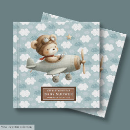Libro De Visitas Boy Baby Shower Guest Book Cute Teddy Bear Pilot