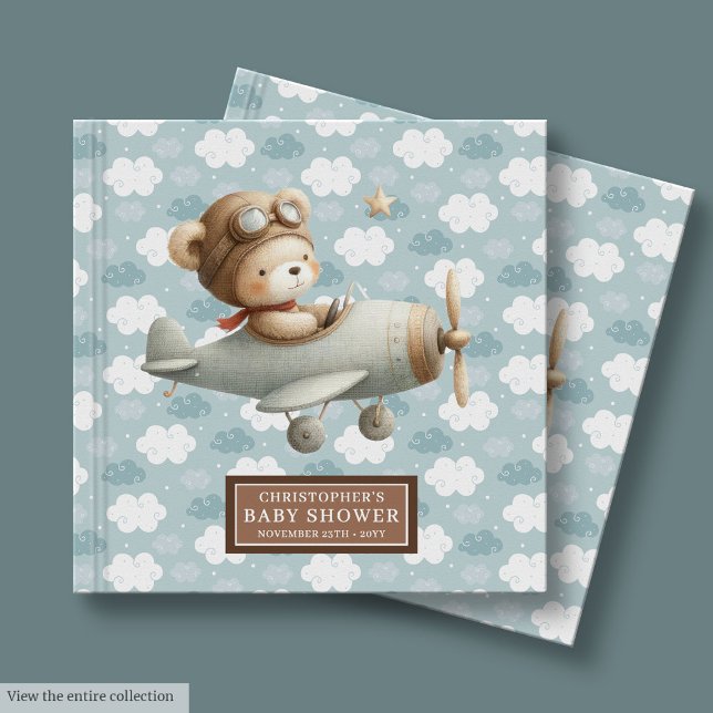 Libro De Visitas Boy Baby Shower Guest Book Cute Teddy Bear Pilot (Boy Baby Shower Guest Book Cute Teddy Bear Pilot)