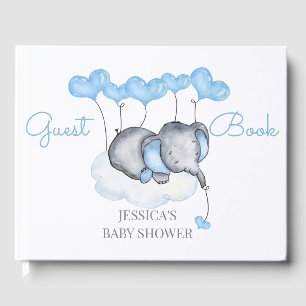 Libro De Visitas Boy Elephant Baby Shower blanco y azul