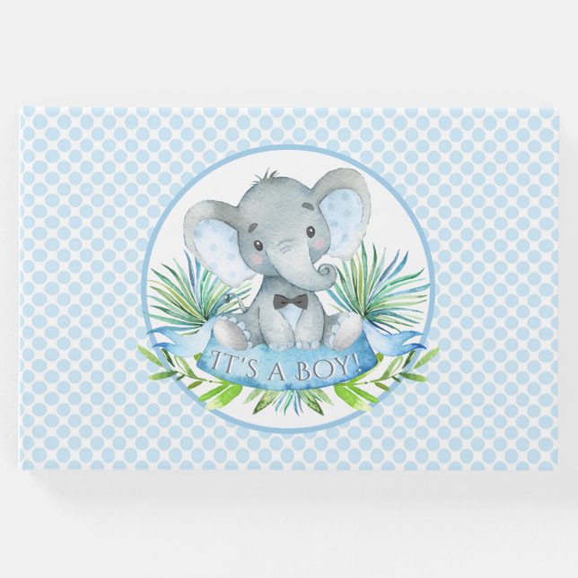 Libro De Visitas Boy Elephant Baby Shower Guest Book (Anverso)