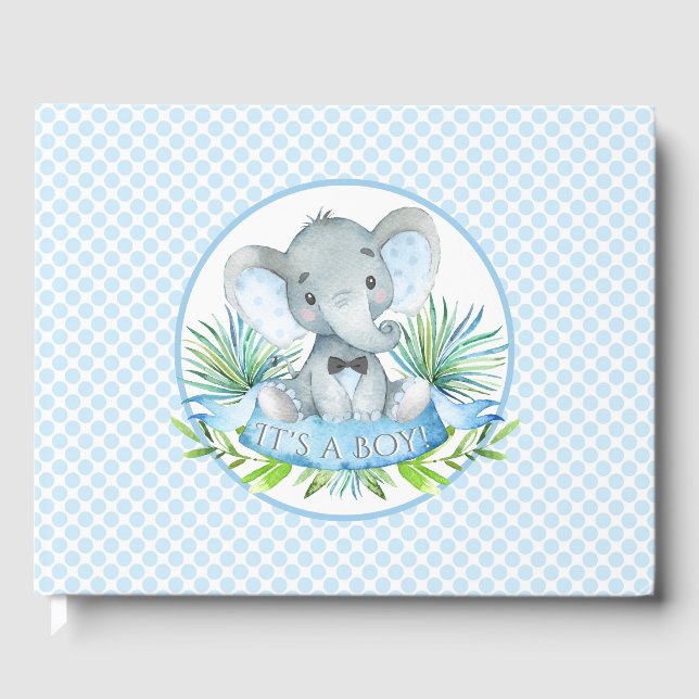 Libro De Visitas Boy Elephant Baby Shower Guest Book (Anverso)