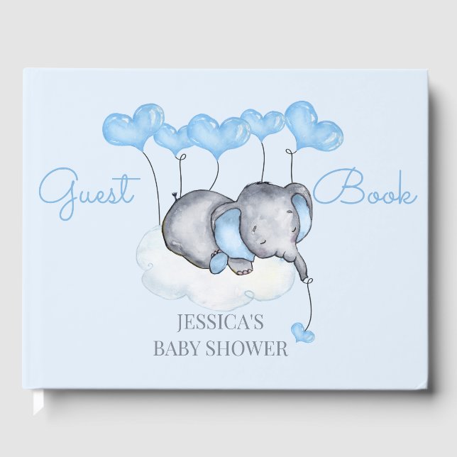 Libro De Visitas Boy Elephant Blue Baby Shower (Anverso)