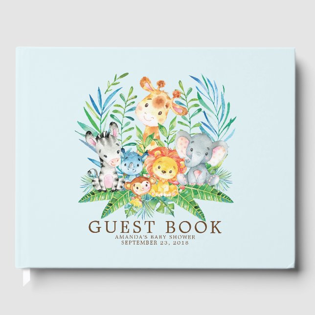 Libro De Visitas Boys Safari Jungle Baby Shower Guest Book (Anverso)