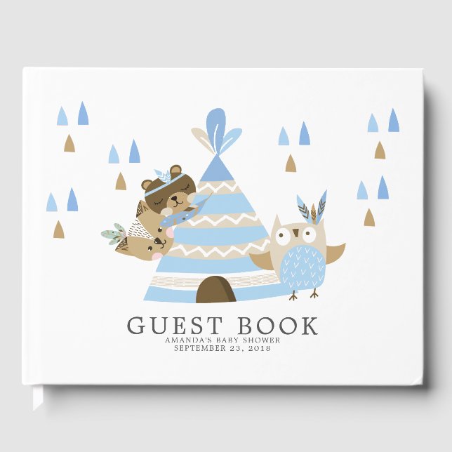 Libro De Visitas Boys Tribal Woodland Baby Shower Guest Book (Anverso)