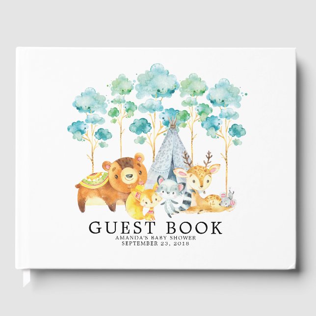 Libro De Visitas Boys Tribal Woodland Baby Shower Guest Book (Anverso)