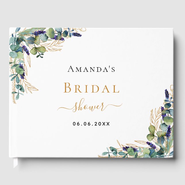 Libro De Visitas Bridal Shower eucalipto lavanda verde (Anverso)