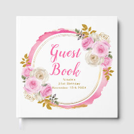 Libro De Visitas Bright Pink Gold Elegant Flowers Birthday Party