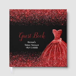 Libro De Visitas Bright Red Dress Faux Glitter Sweet 16