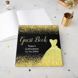 Libro De Visitas Bright Yellow Dress Faux Glitter Quinceanera