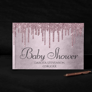 Libro De Visitas Brillo Mauve Goteante Baby Shower Rosa Polvo
