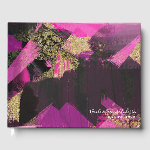 Libro De Visitas Brillo negro rosa moderno pincel glamour grunge