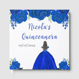 Libro De Visitas Brown Hair Princess Blue Quinceanera Guest Book