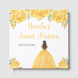 Libro De Visitas Brown Hair Princess Gold Sweet Sixteen Guest Book