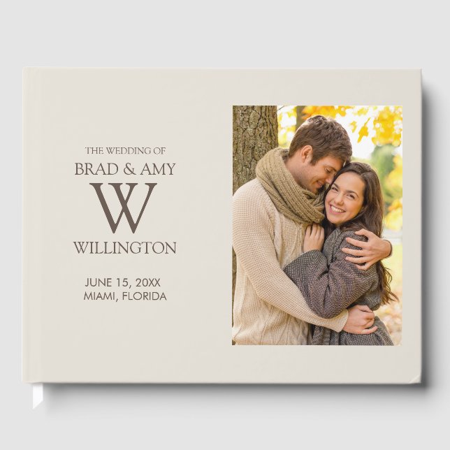 Libro De Visitas Brown Tan Engagement Foto Boda Bride Groom (Anverso)