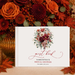 Libro De Visitas Burgundy dorado floral bohemio otoñal nupcial
