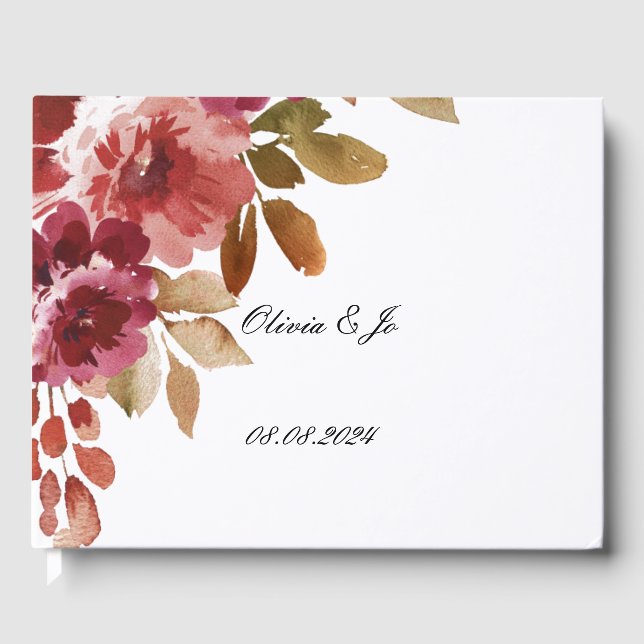 Libro De Visitas Burgundy floral wedding guestbook  (Anverso)