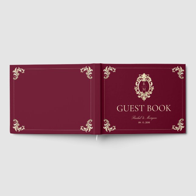 Libro De Visitas Burgundy Gold Baroque Wedding (Lleno)